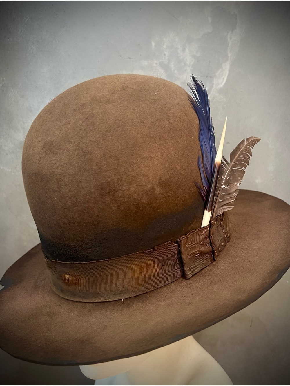 TOPANGA CANYON Distressed Open Crown with Feather,African Porcupine Quill